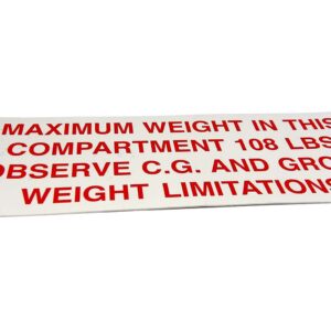 PLACARD BAGGAGE BOX MAX 108 LB